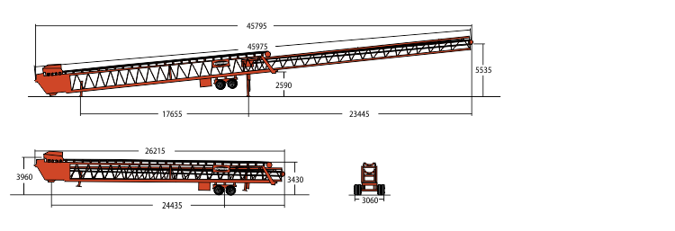 Габаритные размеры передвижных радиальных конвейеров Superior 150 Extender